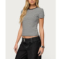 Women Striped Baby Tees Short Sleeve Crew Neck Basic Fitted T Shirt Girls Cute Y2K Preppy Going Out Crop Tops Summer